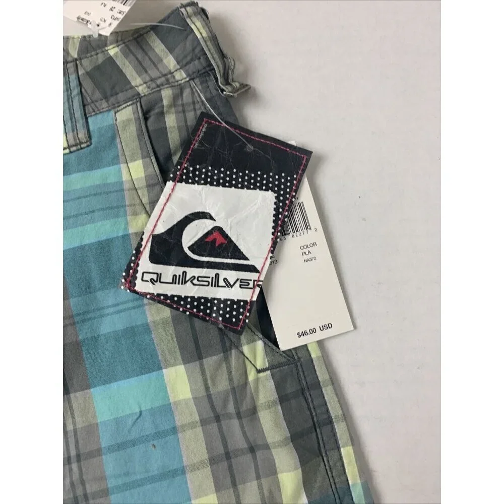 Quiksilver Mammoth Shorts Men's 25 Plaid Cotton Lightweight Blue Gray